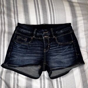 Buckle Dark Blue Jean Shorts for Women